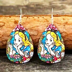 Alice in Wonderland Wood Earrings Dream We're All Mad Here Fantasy Trip Disney